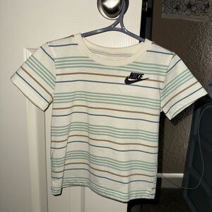 Nike Kids Striped T-Shirt - Cream, Green, and Brown